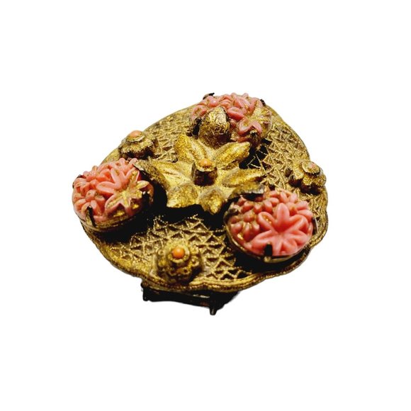 Antique Celluloid Brass Filigree Dress Clip (A835) - Picture 3 of 5